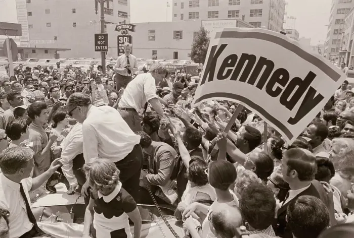 Framed Print : Robert F. Kennedy Shaking Hands Near Large Campaign Signs Framed Print : Robert F. Kennedy Shaking Hands Near Large Campaign Signs