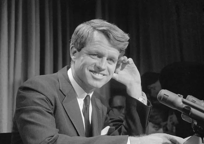 Framed Print : Robert F. Kennedy Smiling and Pausing at Microphones