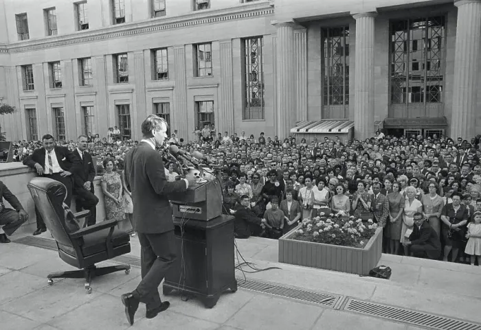 Framed Print : Robert F. Kennedy Speaking at Podium to Huge Crowd Framed Print : Robert F. Kennedy Speaking at Podium to Huge Crowd