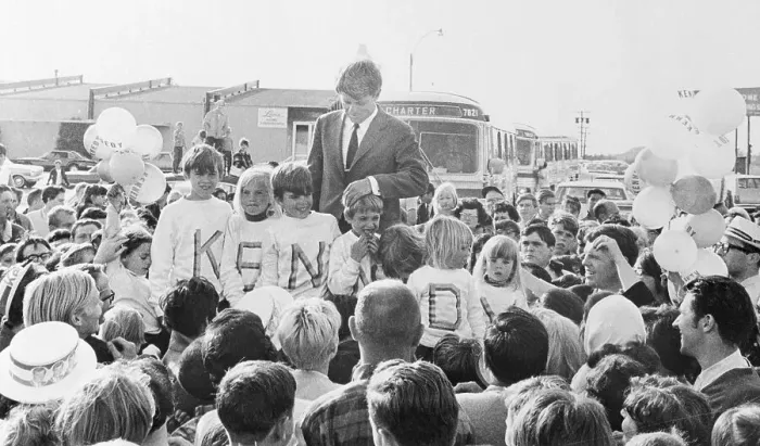 Framed Print : Robert F. Kennedy Standing With Flock of Supportive Children