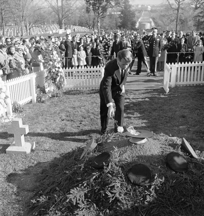 Framed Print : Robert F. Kennedy Stooping to Place Single Flower on Grave Framed Print : Robert F. Kennedy Stooping to Place Single Flower on Grave