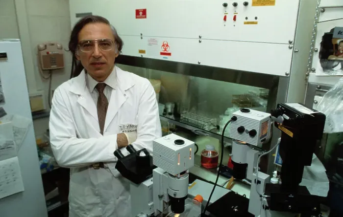 Framed Print : Robert Gallo Posing in His Laboratory Framed Print : Robert Gallo Posing in His Laboratory