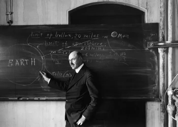 Framed Print : Robert Goddard Teaching at Blackboard Framed Print : Robert Goddard Teaching at Blackboard