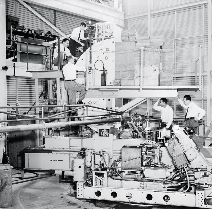 Framed Print : Robert Hofstadter and Others Working on Nuclear Microscope Framed Print : Robert Hofstadter and Others Working on Nuclear Microscope