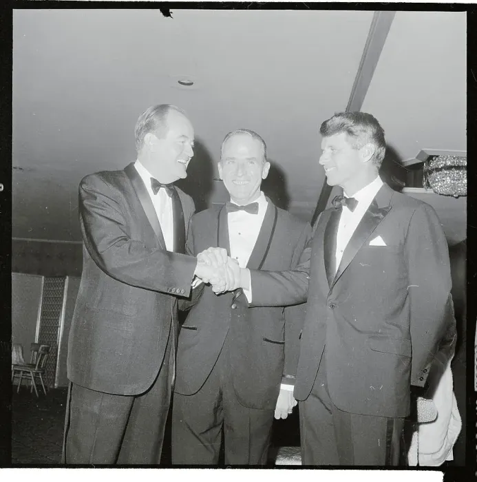 Framed Print : Robert Kennedy Performing a Three Way Handshake Framed Print : Robert Kennedy Performing a Three Way Handshake