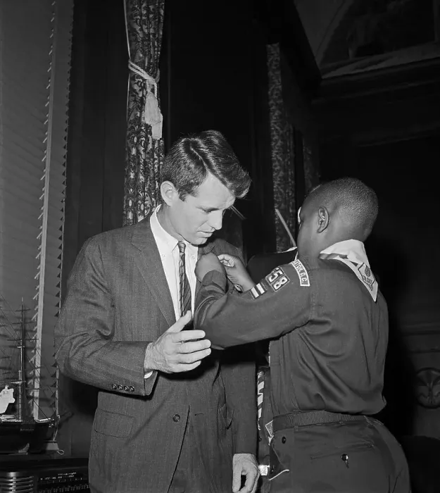 Framed Print : Robert Kennedy Receiving a Boy Scouts Emblem Framed Print : Robert Kennedy Receiving a Boy Scouts Emblem