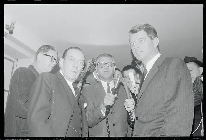 Framed Print : Robert Kennedy and Robert Wagner Talking to Newsmen Framed Print : Robert Kennedy and Robert Wagner Talking to Newsmen