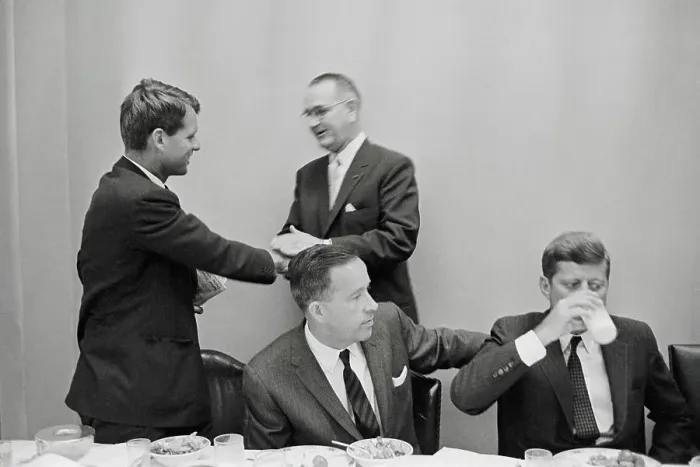 Framed Print : Robert Kennedy Shaking Hands With Lyndon Johnson