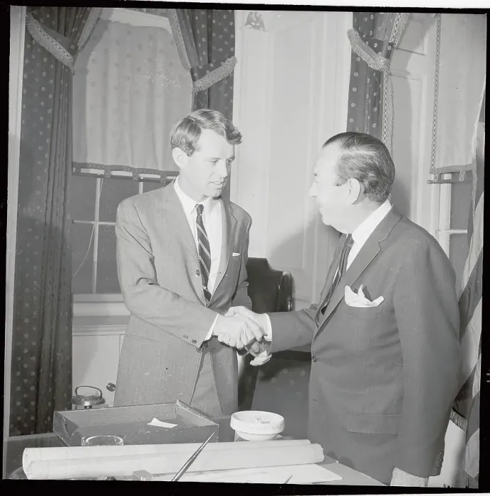 Framed Print : Robert Kennedy Shaking Hands with Robert Wagner Framed Print : Robert Kennedy Shaking Hands with Robert Wagner