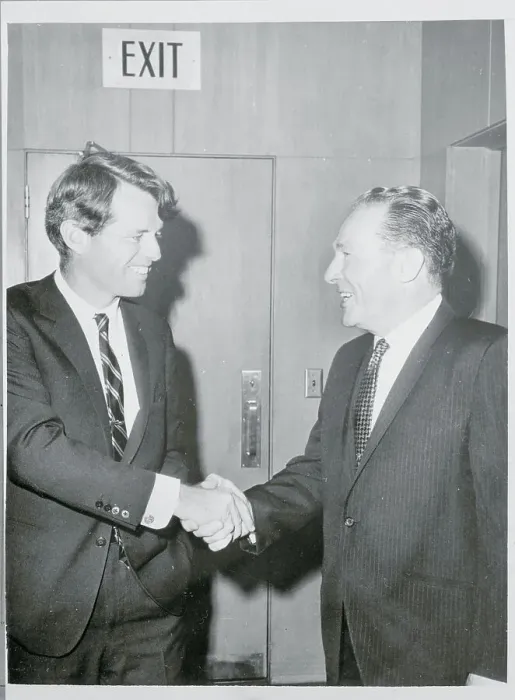 Framed Print : Robert Kennedy Shaking Hands With Samuel Yorty