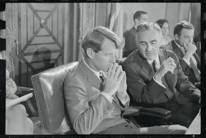 Framed Print : Robert Kennedy Sitting Next to Abraham Ribicoff Framed Print : Robert Kennedy Sitting Next to Abraham Ribicoff