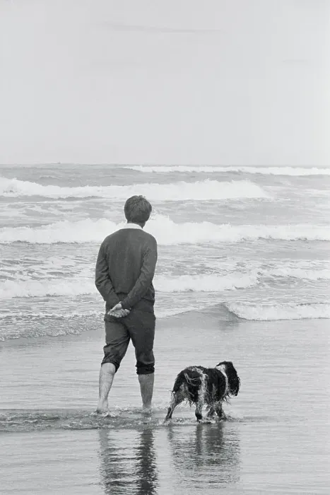 Framed Print : Robert Kennedy Walking on Beach with Dog Framed Print : Robert Kennedy Walking on Beach with Dog