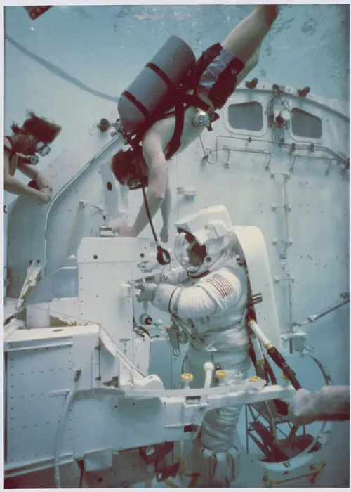Framed Print : Robert L. Stewart Simulating Weightless Environment in Space Framed Print : Robert L. Stewart Simulating Weightless Environment in Space