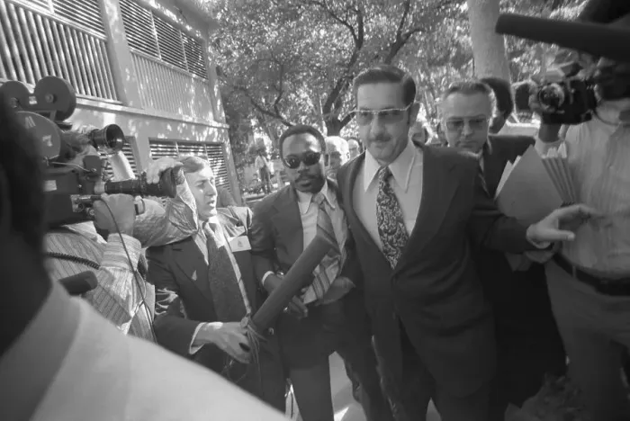 Framed Print : Robert L. Vesco Surrrounded by Reporters Framed Print : Robert L. Vesco Surrrounded by Reporters