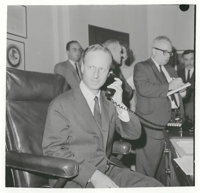 Framed Print : Robert Morgenthau Talking on Telephone Framed Print : Robert Morgenthau Talking on Telephone