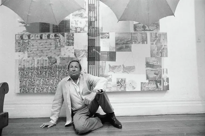 Framed Print : Robert Rauschenberg Posing with Collage Framed Print : Robert Rauschenberg Posing with Collage