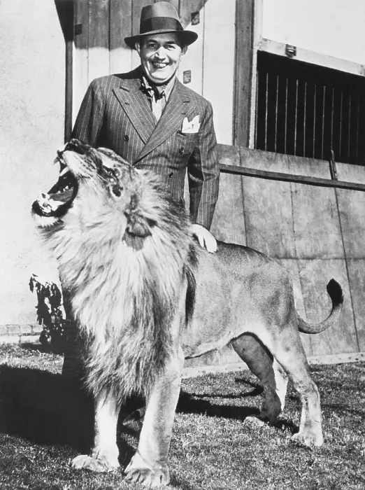 Framed Print : Robert Ripley Posing with Lion Framed Print : Robert Ripley Posing with Lion