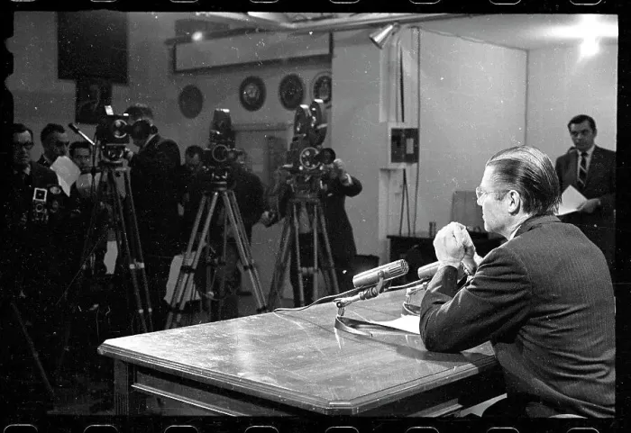 Framed Print : Robert S. McNamara at Press Conference Framed Print : Robert S. McNamara at Press Conference