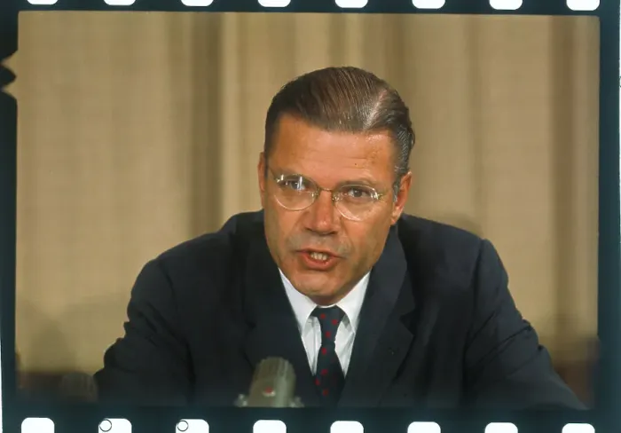 Framed Print : Robert S. McNamara Speaking at Conference