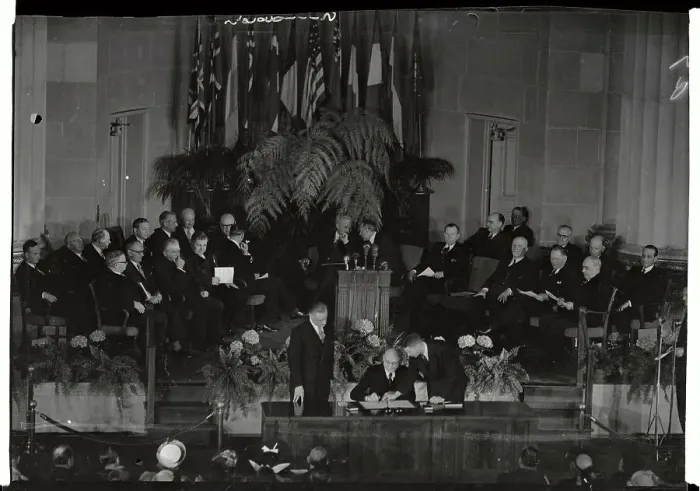 Framed Print : Robert Schuman Signing North Atlantic Defense Pact Framed Print : Robert Schuman Signing North Atlantic Defense Pact