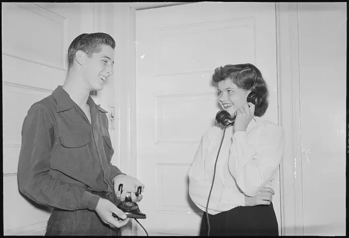 Framed Print : Robert Sulat and Mary Ellen Setting Up a Double Date