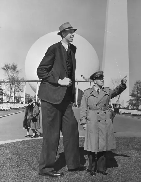 Framed Print : Robert Wadlow with Tour Guide Framed Print : Robert Wadlow with Tour Guide