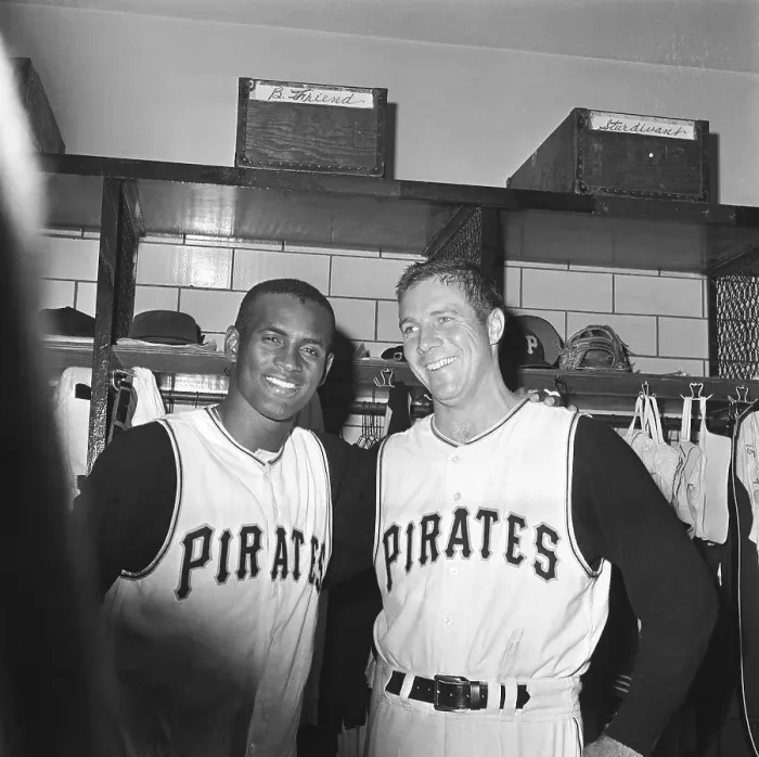 Framed Print : Roberto Clemente Posing with Teammate After Victory Framed Print : Roberto Clemente Posing with Teammate After Victory