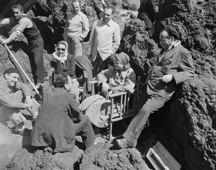 Framed Print : Roberto Rossellini with Cast and Crew Members in Stromboli Framed Print : Roberto Rossellini with Cast and Crew Members in Stromboli