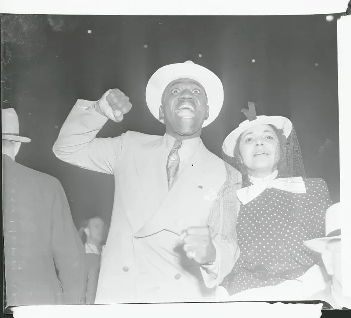 Framed Print : Bill Robinson Cheering for Joe Louis Framed Print : Bill Robinson Cheering for Joe Louis