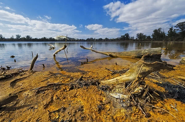 Robinson dam in Randfontein, South Africa contaminated and highly radioactive with uranium and iron pyrite from years of acid mine drainage. Randfontein, Gauteng Province, South Africa