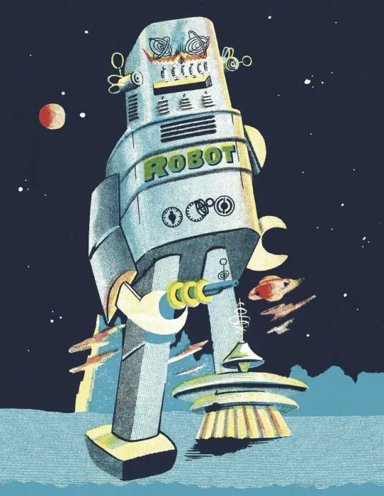 Framed Print : Robot in Outer Space