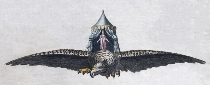 Framed Print : Roc bird, hand-colored copper engraving from childrens picture book by Friedrich Justin Bertuch
