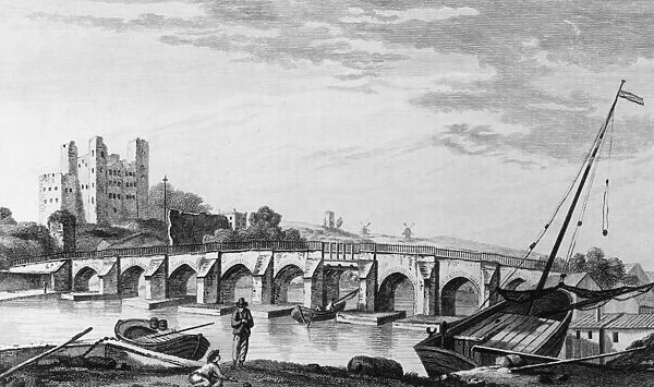 Rochester. circa 1800: Rochester Bridge and Castle,