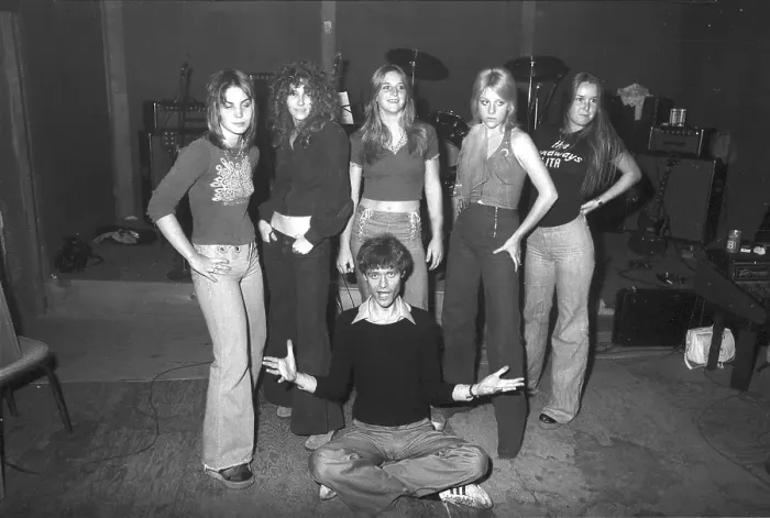 Framed Print : Rock band The Runaways with their producer Kim Fowley Framed Print : Rock band The Runaways with their producer Kim Fowley