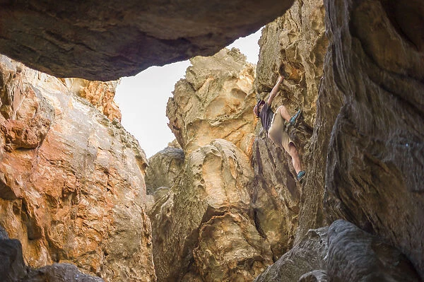Rock climber, Wolfberg Cracks, Cederberg Wilderness Area, Western Cape Province, South Africa