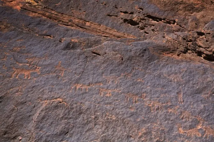 Framed Print : Rock drawing from the original inhabitants in the national park, Parque Nacional Talampaya, Argentina, South America