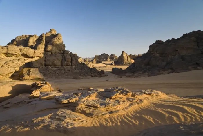 Framed Print : Rock formations in the Libyan Desert, Akakus Mountains, Libyan Desert, Libya, Africa