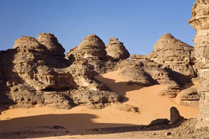 Framed Print : Rock formations in the Libyan Desert, Wadi Awis, Akakus Mountains, Libya, North Africa, Africa