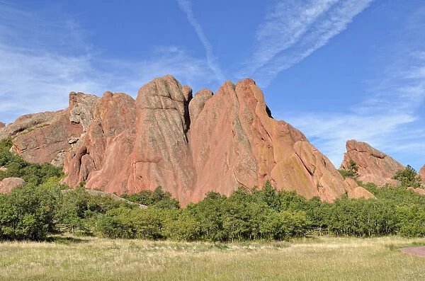 Rock formations, red sandstone, Fountain Valley Trail, entrance to Fountain Valley, Boxborough State Park, Denver, Colorado, United States