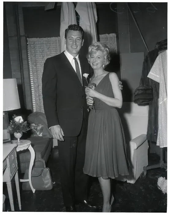 Framed Print : Rock Hudson Congratulates Marilyn Maxwel Framed Print : Rock Hudson Congratulates Marilyn Maxwel