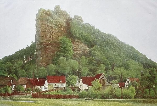 The rock Jungfernsprung near Dahn, c. 1876, Germany, historical, digital reproduction of an original 19th century painting, original date not known