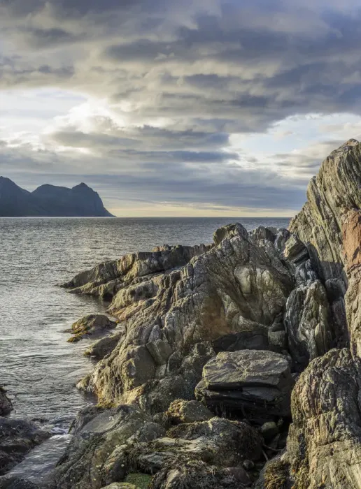 Framed Print : Rock structures on the coast near Husoey, Senja Island, Troms, Norway Framed Print : Rock structures on the coast near Husoey, Senja Island, Troms, Norway