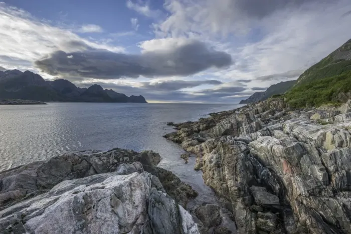 Framed Print : Rock structures on the coast near Husoey, Senja Island, Troms, Norway Framed Print : Rock structures on the coast near Husoey, Senja Island, Troms, Norway