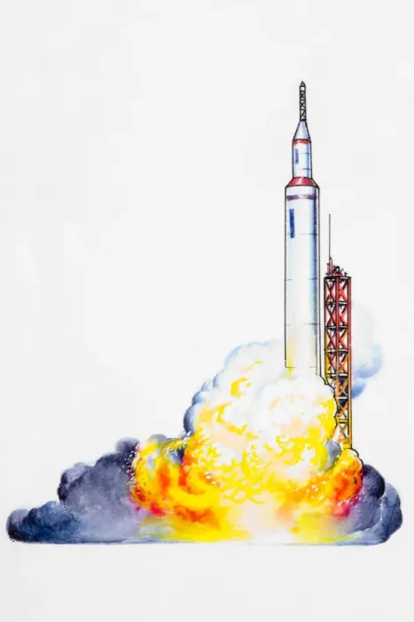Framed Print : Rocket launched in cloud of fire and smoke Framed Print : Rocket launched in cloud of fire and smoke