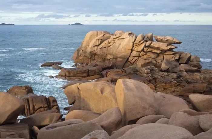 Framed Print : Rocks in the evening light, Cote de Granit Rose, Brittany, France, Europe