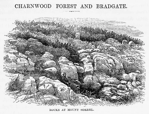 Rocks at Mount Sorrel in Bradgate, England Victorian Engraving, 1840