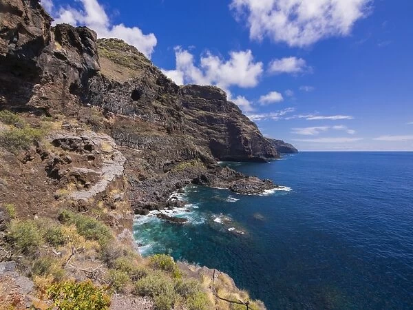 Rocky coastline on the Camino del Poris, Pirates Cove, Tijarafe, La Palma, Canary Islands, Spain
