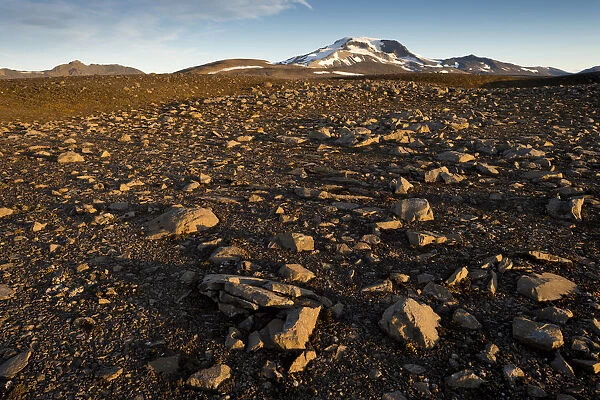 Rocky, desert-like landscape, Eastern Highlands, Mt Snaefell at the back, Iceland