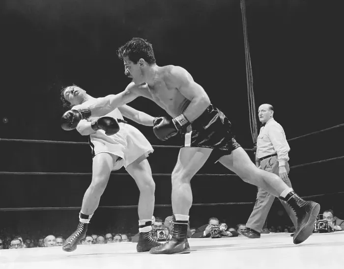 Framed Print : Rocky Graziano Punching Tony Janiro Framed Print : Rocky Graziano Punching Tony Janiro