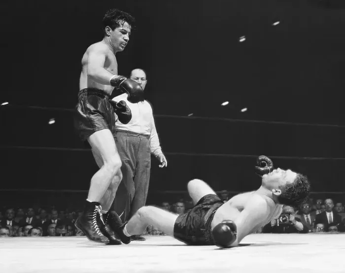 Framed Print : Rocky Graziano Stands Over Falling Cochrane Framed Print : Rocky Graziano Stands Over Falling Cochrane